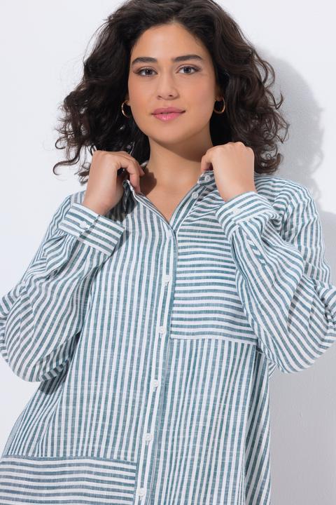 Produktbild Ulla Popken Bluse, Leinenmix, Patchmuster, Hemdkragen, Langarm (58)