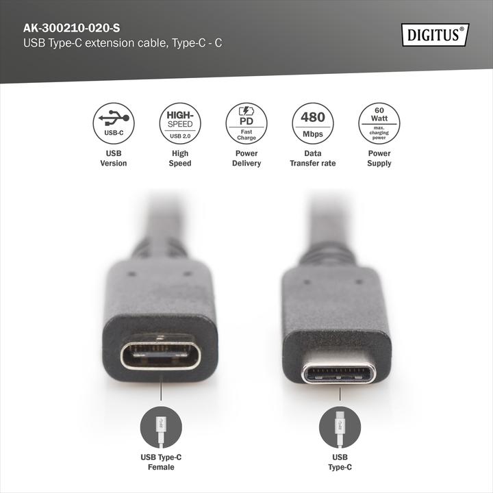 Produktbild Digitus USB C – USB C (2 m, USB 2.0, 15 W)