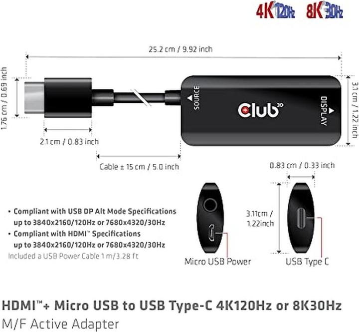Actual product image Club 3D Hdmi + Micro Usb To Usb (HDMI)