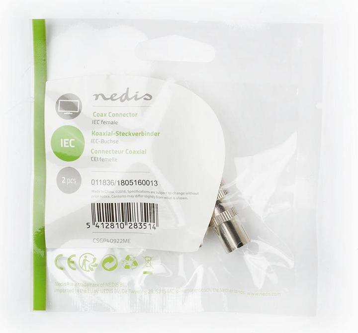 Immagine prodotto Nedis Connettore IEC (coassiale) Vite R - 2 pezzi in metallo (Cavi antenna)