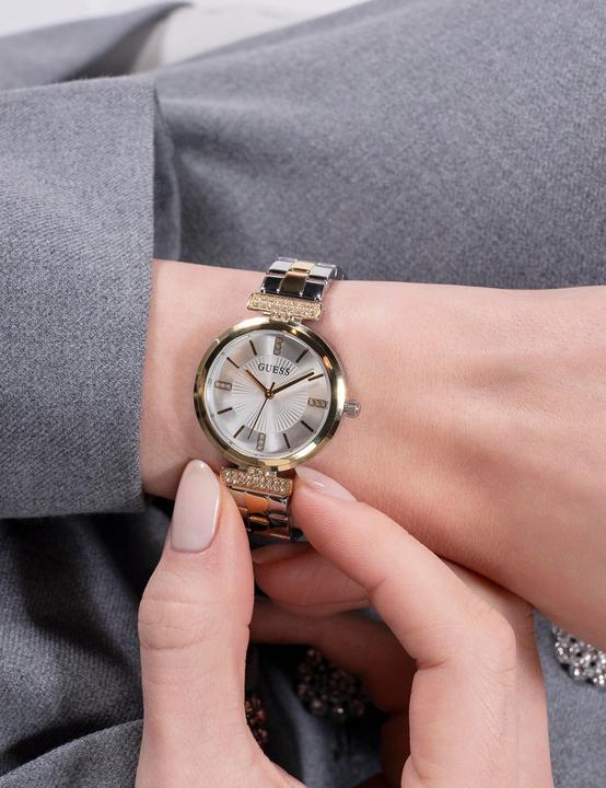 Produktbild Guess P SLV CS W/ P GLD TOP PART W/ CYRS / SUN SLV DL / P SLV & GLD BRCT Armbanduhr (28 mm)