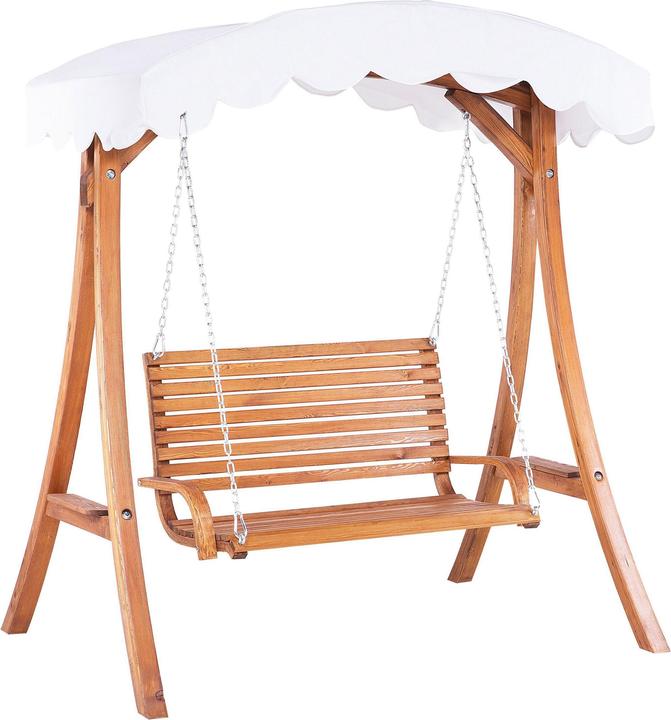 Beliani Gartenschaukel Lärchenholz dunkelbraun Sonnendach beige ANDRIA