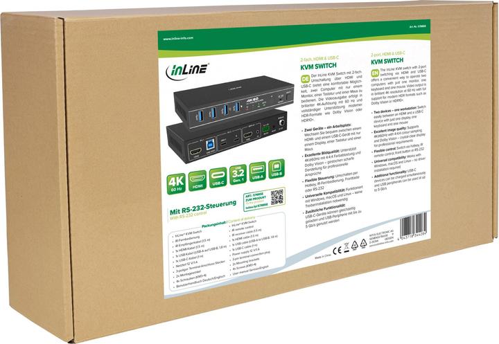 Produktbild InLine ® KVM Switch, 2-fach, HDMI & USB-C, 4K60Hz, Umschalter