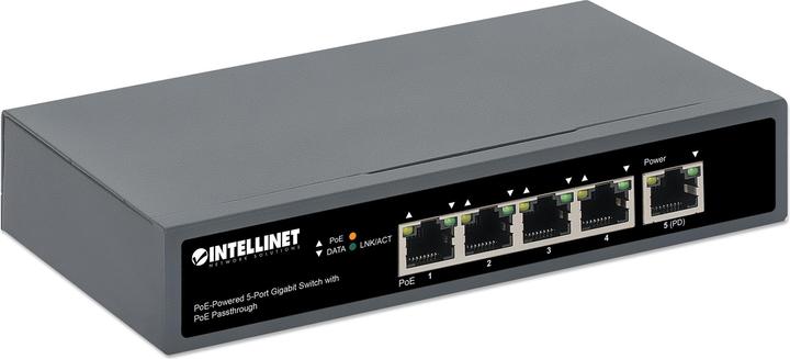 Actual product image Intellinet PoE-powered 5-port Gigabit switch with PoE passthrough (5 Ports)