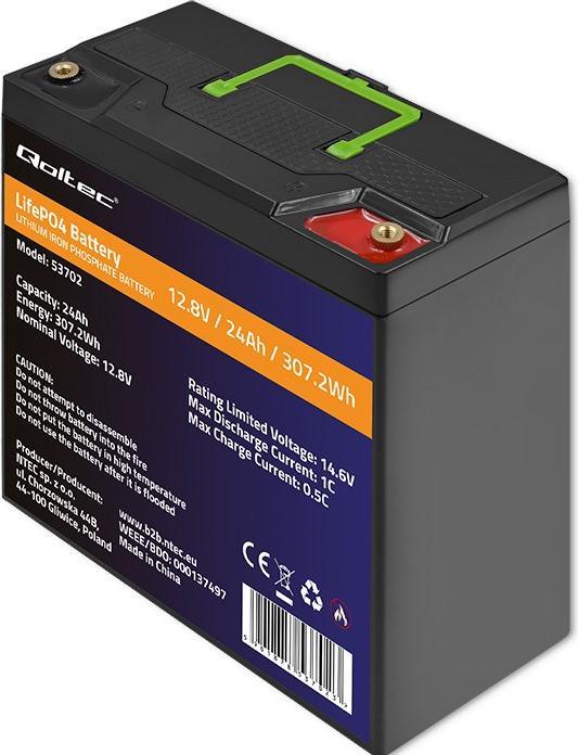Produktbild Qoltec Akumulator LiFePO4 LiFePO4 Litowo-Żelazowo-Fosforanowy | 12.8V | 24Ah | 307.2Wh | BMS (12.80 V, 24 Ah)