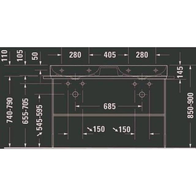 Thumbnail - Duravit, Waschbeckenunterschrank, Metallkonsole DURASQUARE bodenst höhenv. +50mm f WT 235312 chr (126.5 x 45 x 79 cm)