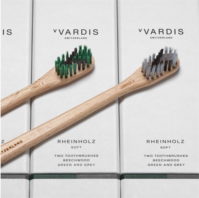 Produktbild vVardis RHEINHOLZ Holzzahnbürste Soft hellgrau/schwarz+grün/schwarz (Weich, 2 x)