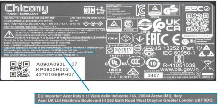 Produktbild Acer AP.09001.031 AC-Adapter (90 W)