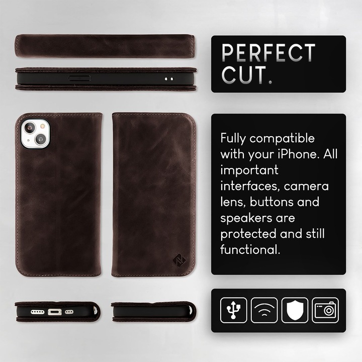 Produktbild Nalia Echt Leder Flip Case Hülle mit Magnetverschluss (Apple iPhone 15)