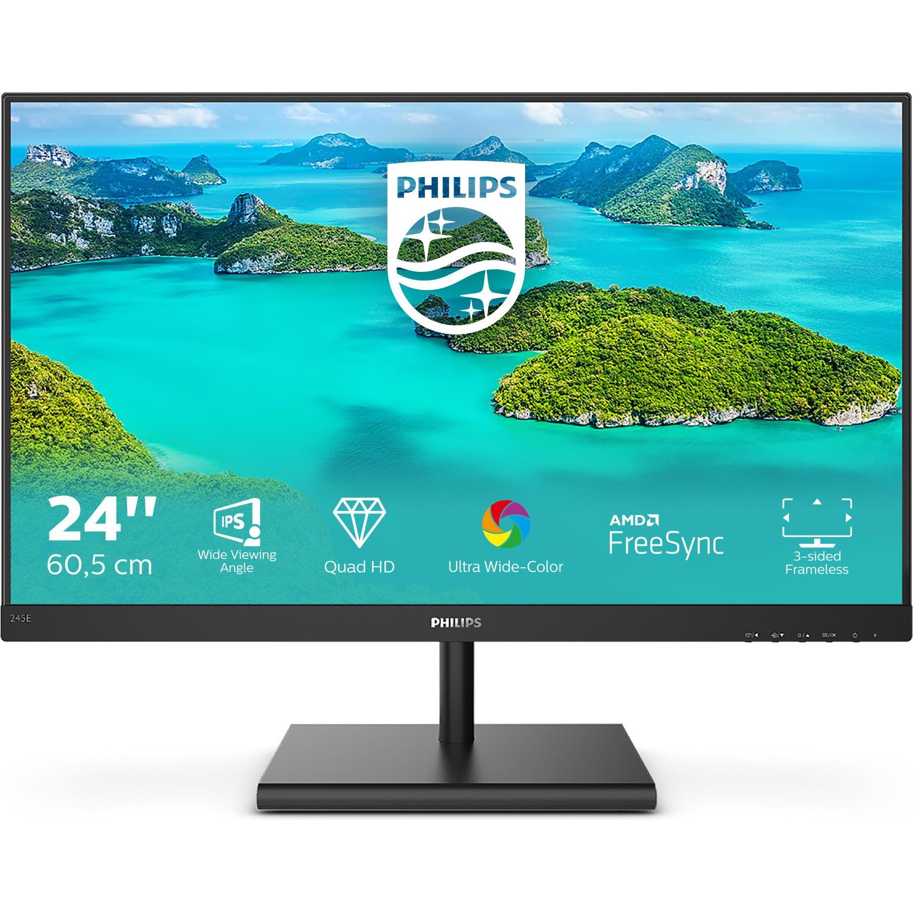 Philips 245E1S/00 (2560 x 1440 Pixel, 24"), Monitor, Schwarz