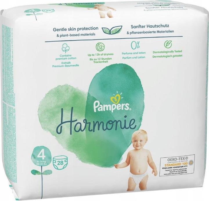 Image du produit Pampers Harmonie, taille 4, 28 couches, 9kg-14kg (Taille 4, 28 pièce(s))