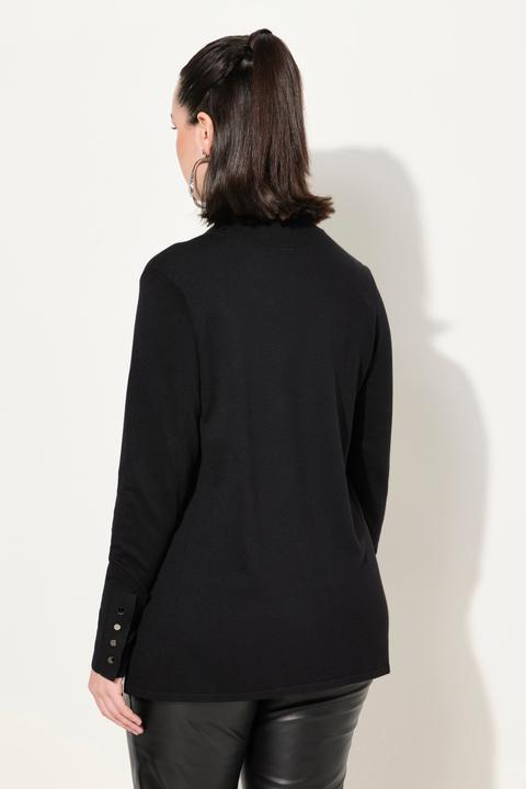 Actual product image Ulla Popken Pullover, gekräuselter Stehkragen, Langarm mit Knöpfen (50, 52)