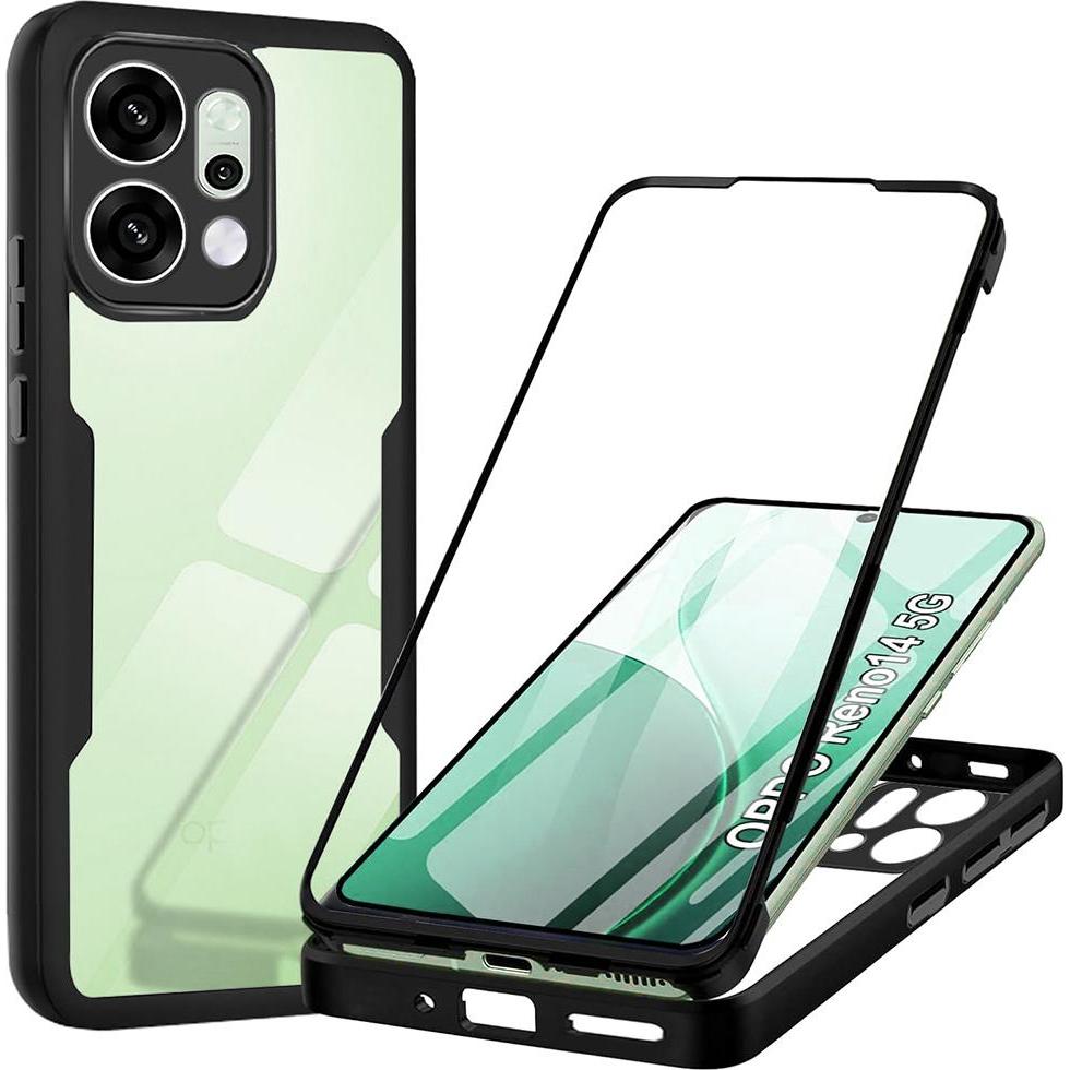 Techsuit - ColorVerse 360 Series + Screen Protector - Oppo Reno14 - Black, Cover smartphone, Nero
