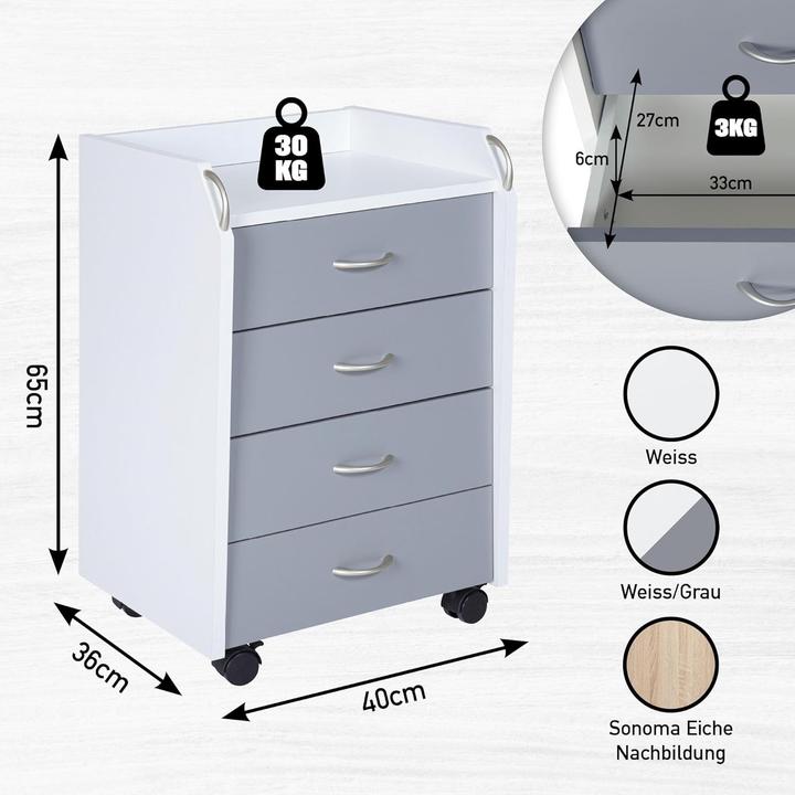 Immagine prodotto Inter Link Contenitore PRINTI Contenitore su ruote Printi bianco grigio (40 x 65 x 36 cm)