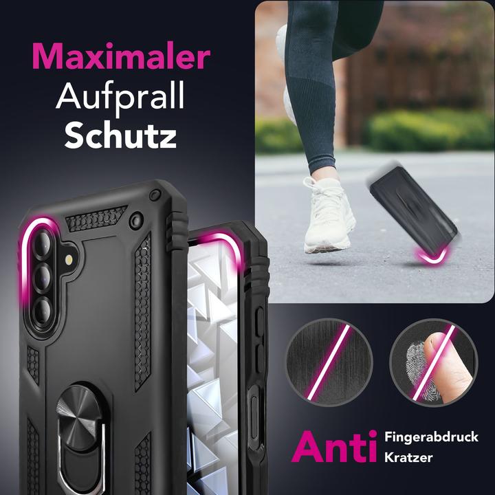 Produktbild Nalia RingDefend - Schwarze Panzerhülle mit 360-Grad Finger-Halter & Ständer - Military Style Cover (Samsung Galaxy A26)