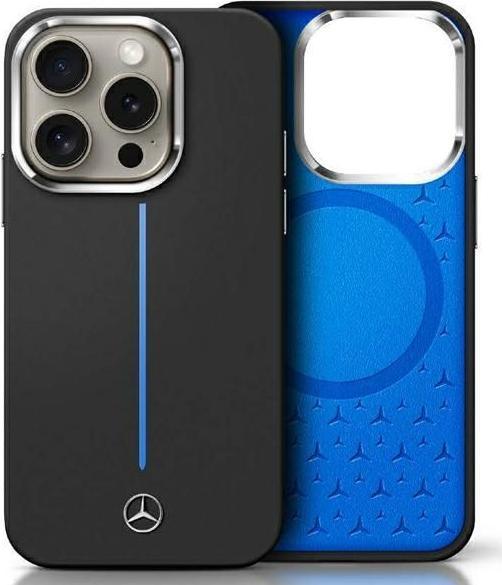 Actual product image Mercedes MEHMP16S23SUMBK iPhone 16 6.1" czarny/black hardcase Silicone Blue Stripe MagSafe (Apple iPhone 16)
