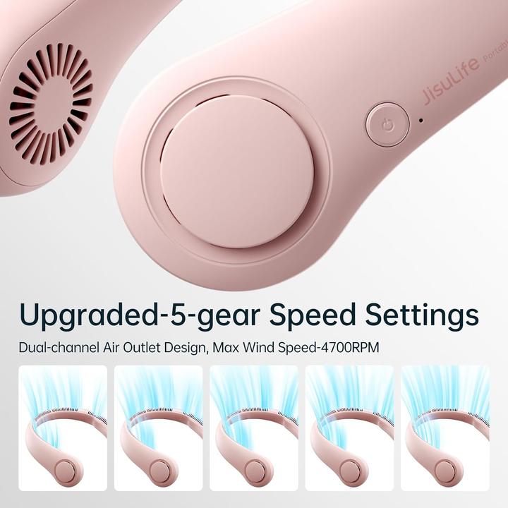 Produktbild Jisulife Tragbarer Nackenventilator mit 5 Geschwindigkeiten (25 dB)