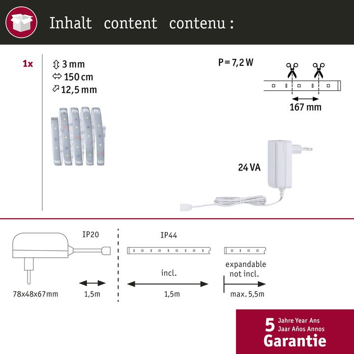 Image du produit Paulmann MaxLED 250 Stripe Set (Lumière du jour, 150 cm, Intérieur)
