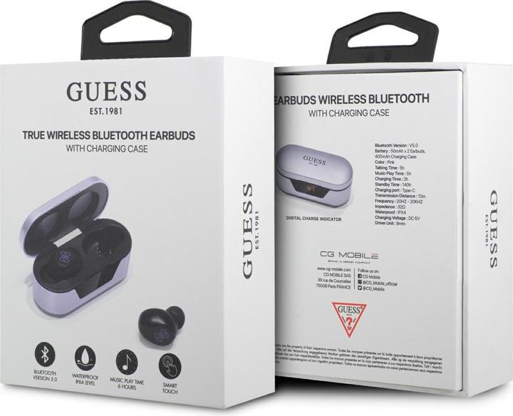 Actual product image Guess słuchawki Bluetooth GUTWST31EU TWS + stacja dokująca fioletowy/purple (5 h, Wireless)