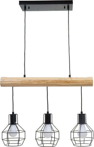Image du produit Swisshandel24 Lampe à Suspendre, Industrial Vintage Bois Métal Noir - 3 Abat-jour Grille (E27)