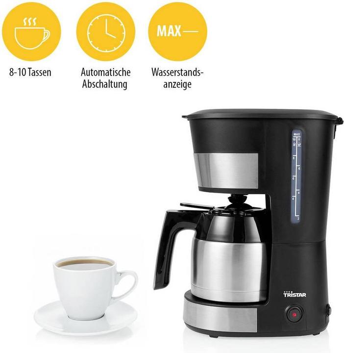 Actual product image Tristar Kaffeemaschine Schwarz Fassungsvermögen Tassen=10 Warmhaltefunktion