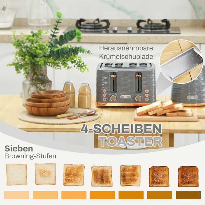 Produktbild Swisshandel24 Wasserkocher Toaster Set mit 1,7L Wasserkocher, 4 Scheiben Toaster Grau (1.70 l)