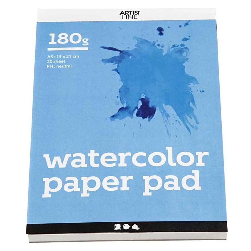 Creativ Company, Notitieboekje + Schrijfblok, Aquarelblok Wit A5 180gr, 20 Velletjes (A5)