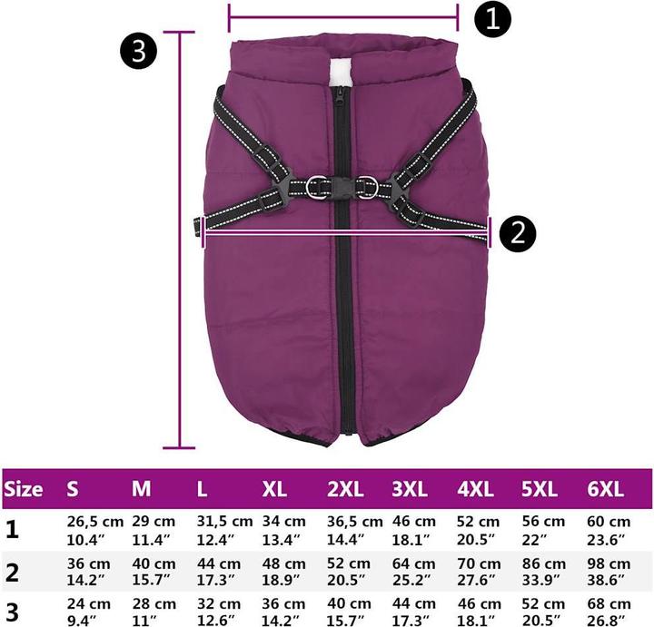 Actual product image vidaXL Dog coat with harness Waterproof Reflective Purple (48, Dog coat)
