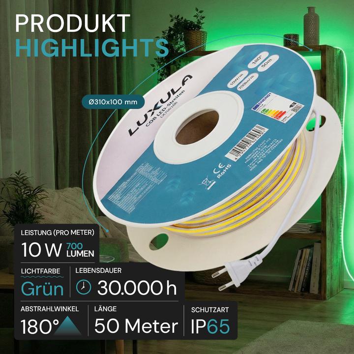 Actual product image Luxula LED strip, green, 50m (Green, 5000 cm, Outdoor)