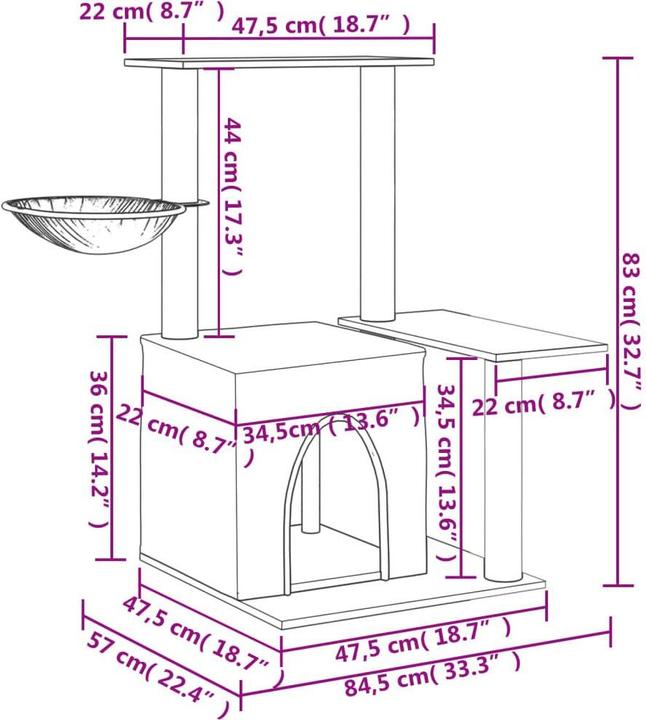Immagine prodotto vidaXL Kratzbaum mit Sisal-Kratzsäulen Hellgrau 83 cm,Farbe (83 cm, Grigio chiaro)