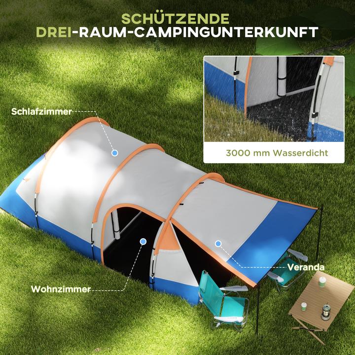 Image du produit Outsunny Campingzelt Polyester, Fiberglas Orange (Tente tunnel, 3 personnes)