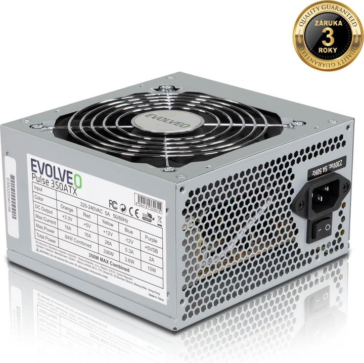 Actual product image Evolveo EP350PP12B power supply unit 20+4 pin ATX ATX Stainless steel (350 W)