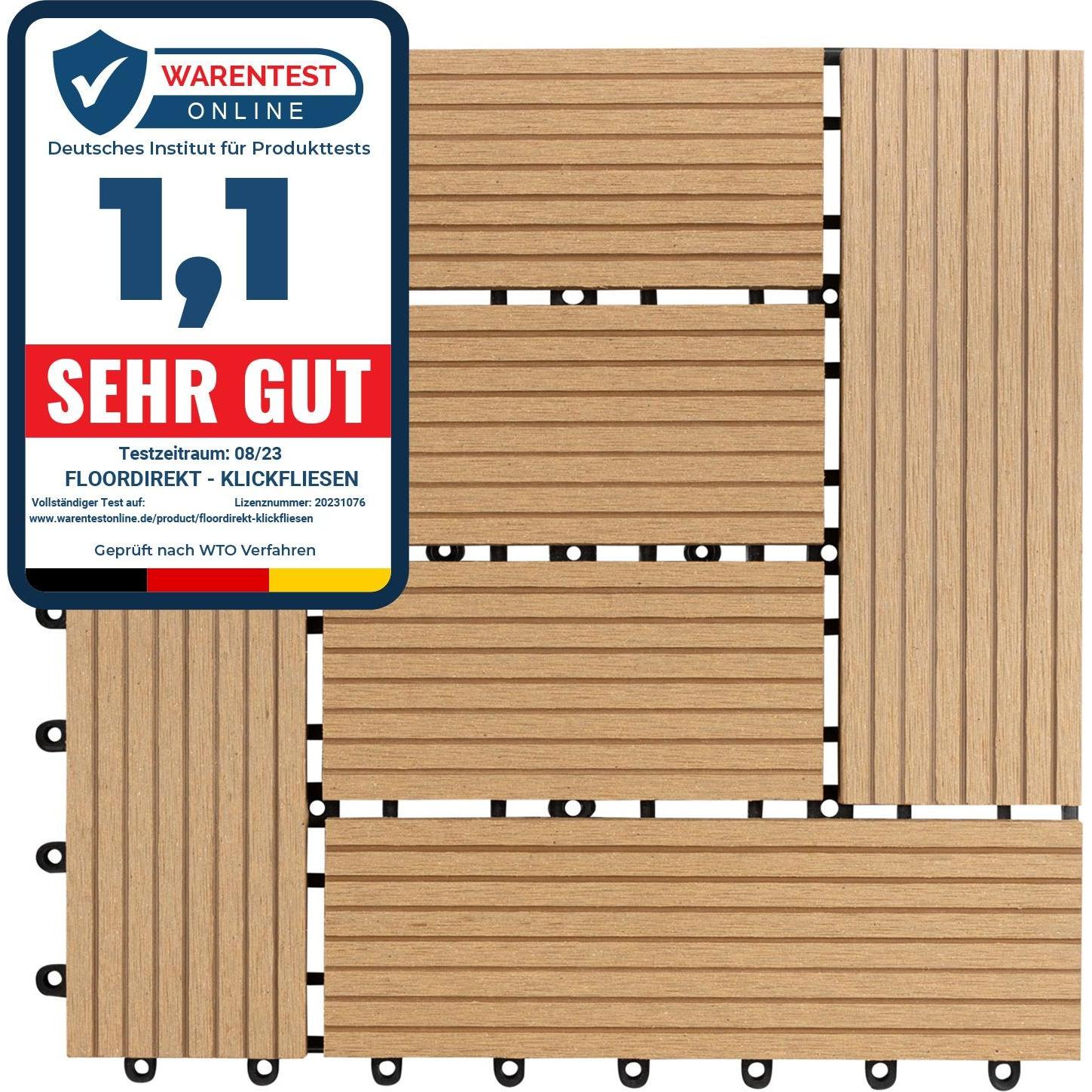 6x Floordirekt, Gartenbodenbelag, Classic Teak (30 x 30 cm)