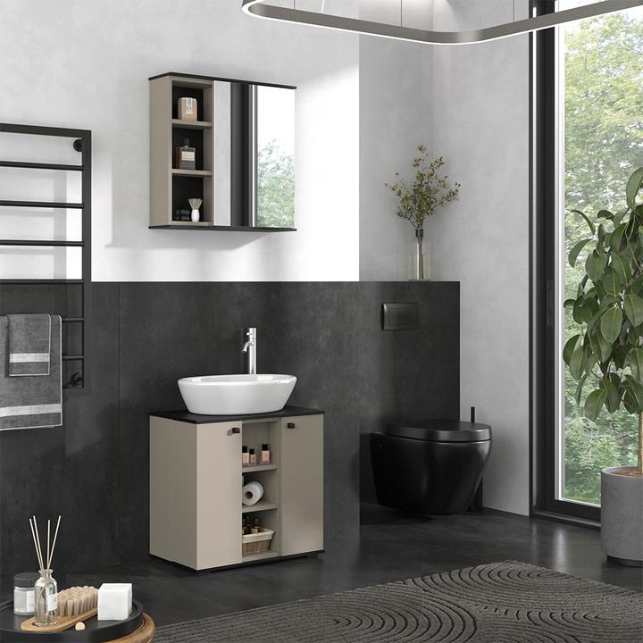 Produktbild Vicco Badspiegelschrank Joli, Greige/Schwarz, 60 x 60 cm mit Spiegel