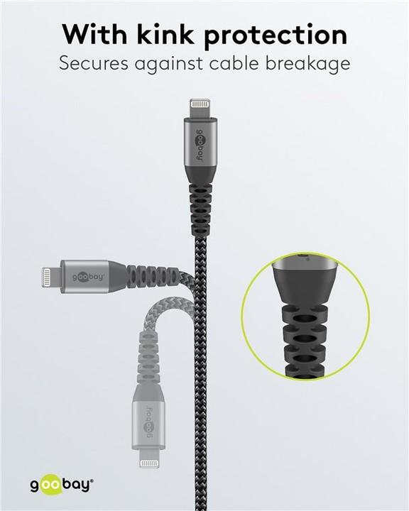 Produktbild Goobay Lightning auf USB-A Textilkabel mit Metallsteckern (space grau/silber) 2 m, 2 m, Schwarz-Grau (2 m, USB 2.0)