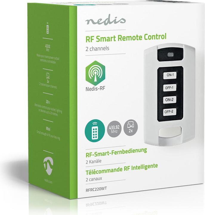 Immagine prodotto Nedis Telecomando RF a 2 canali - Bianco (Telecomando universale, Radio frequenza (RF))