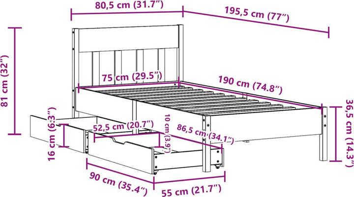 Image du produit vidaXL Bettgestell (75 x 190 cm)