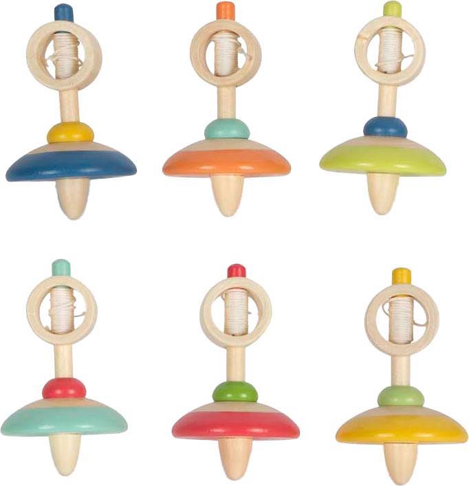 small foot Wooden spinning top with string (random model)