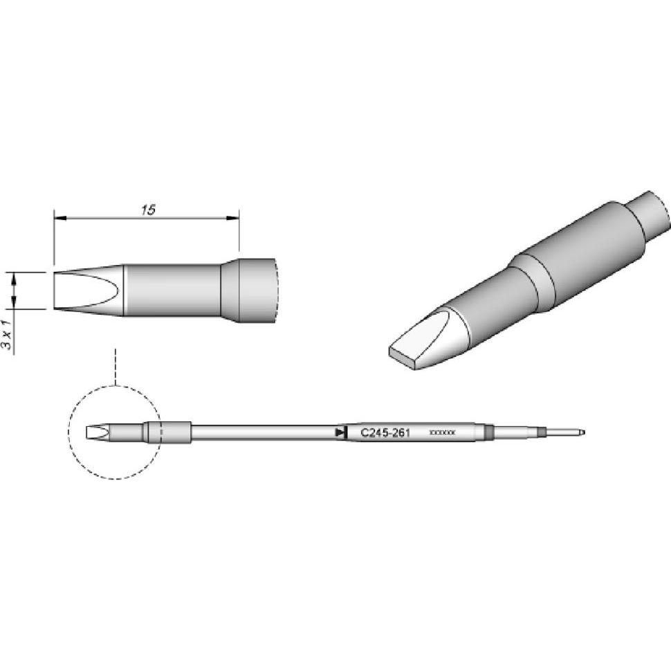 JBC Lötspitze Serie C245 Meisselform, C245261/3,0 x 1,0 mm, gerade, 20 mm länger, Lötgerät Zubehör