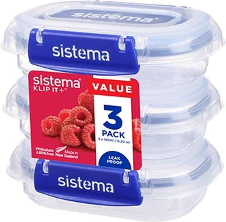 Actual product image Sistema Rectangle Klip it Plus 3 Pack 180ml (0.18 l)
