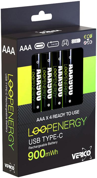Image du produit Verico Batterie Li-Ion USB-C Micro AAA 1.5 V 900 mWh 600 mAh rechargeable par USB (4 pcs, AAA, 600 mAh)