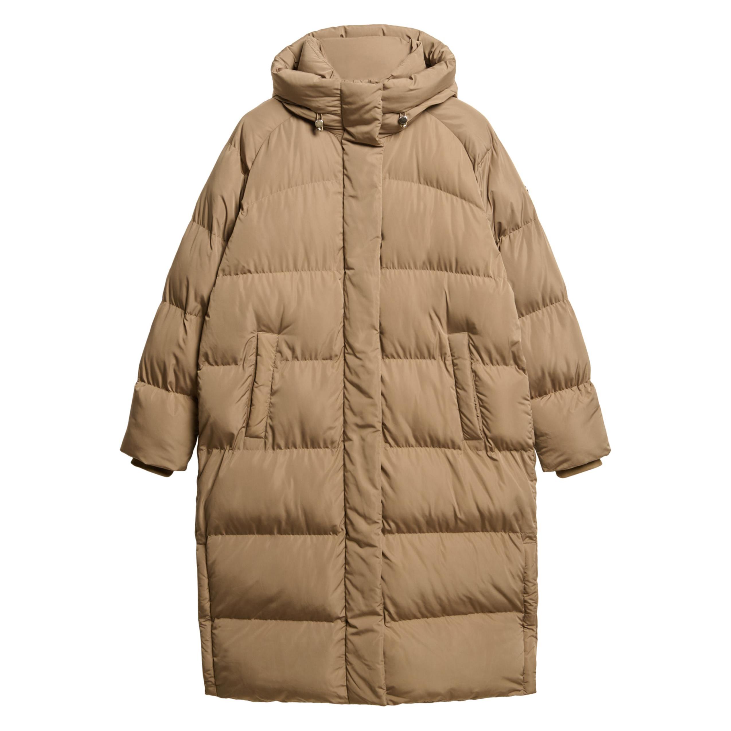 Superdry, Damen, Mäntel, Langer Steppmantel Mit Kapuze, Braun