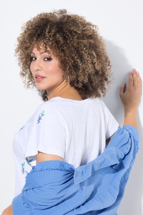 Produktbild Ulla Popken T-Shirt, Stickerei, Oversized, V-Ausschnitt, Halbarm (56)
