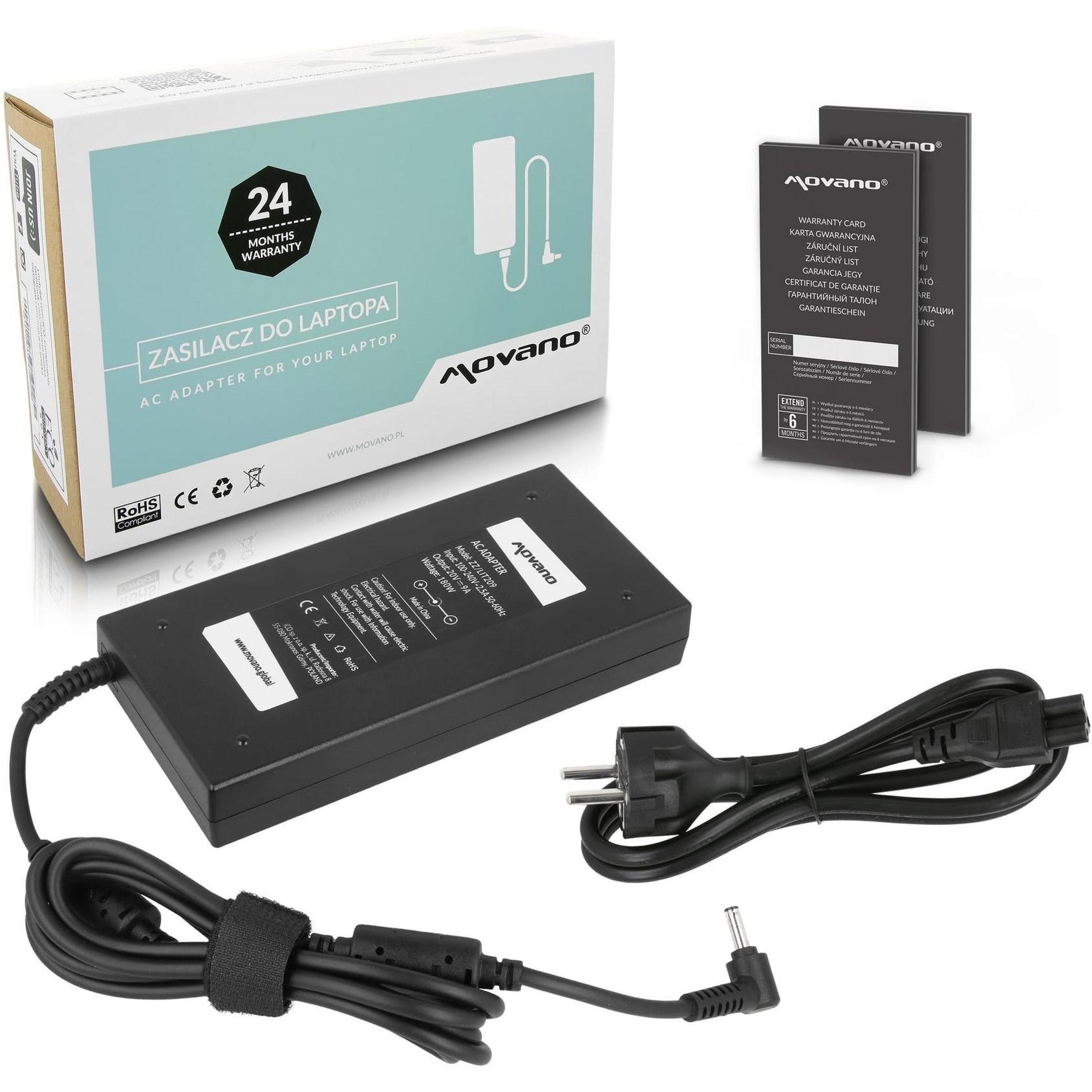 Movano Zasilacz do laptopa 180 W, 3 mm, 9 A, 20 V (180 W), Alimentatore per notebook