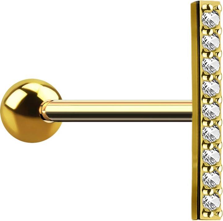 Immagine prodotto Star Piercing Micro Barbell 14k vergoldet Balken lang mit Kristall (Ottone, Acciaio chirurgico 316L)