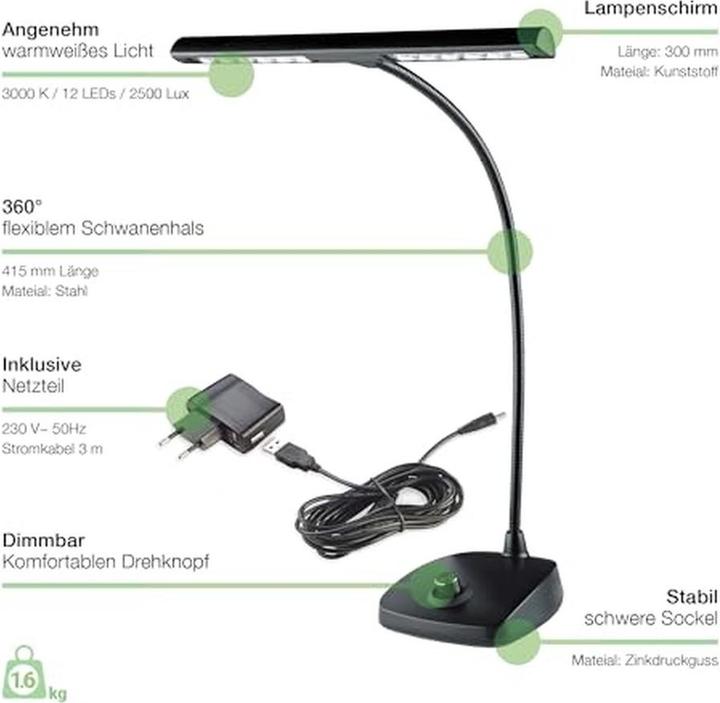 Image du produit K&M Lampe de piano à LED 12298 centrale, noire (Lumière de pupitre)