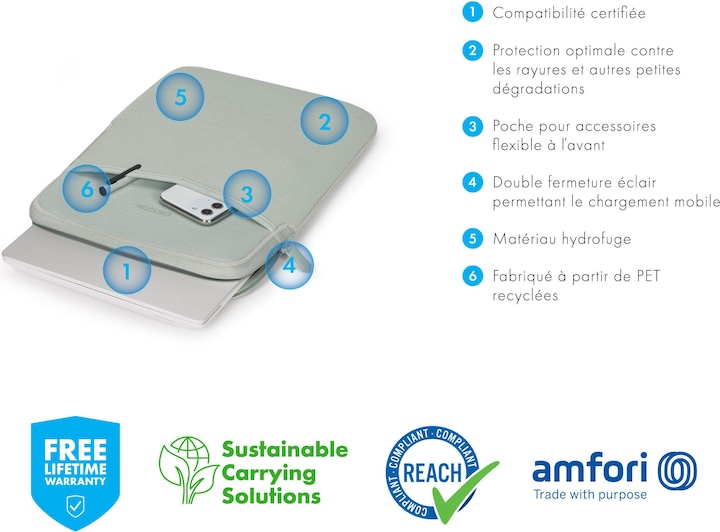 Image du produit Dicota Sleeve Eco SLIM S, silver sage (13", Microsoft) (13", Microsoft)