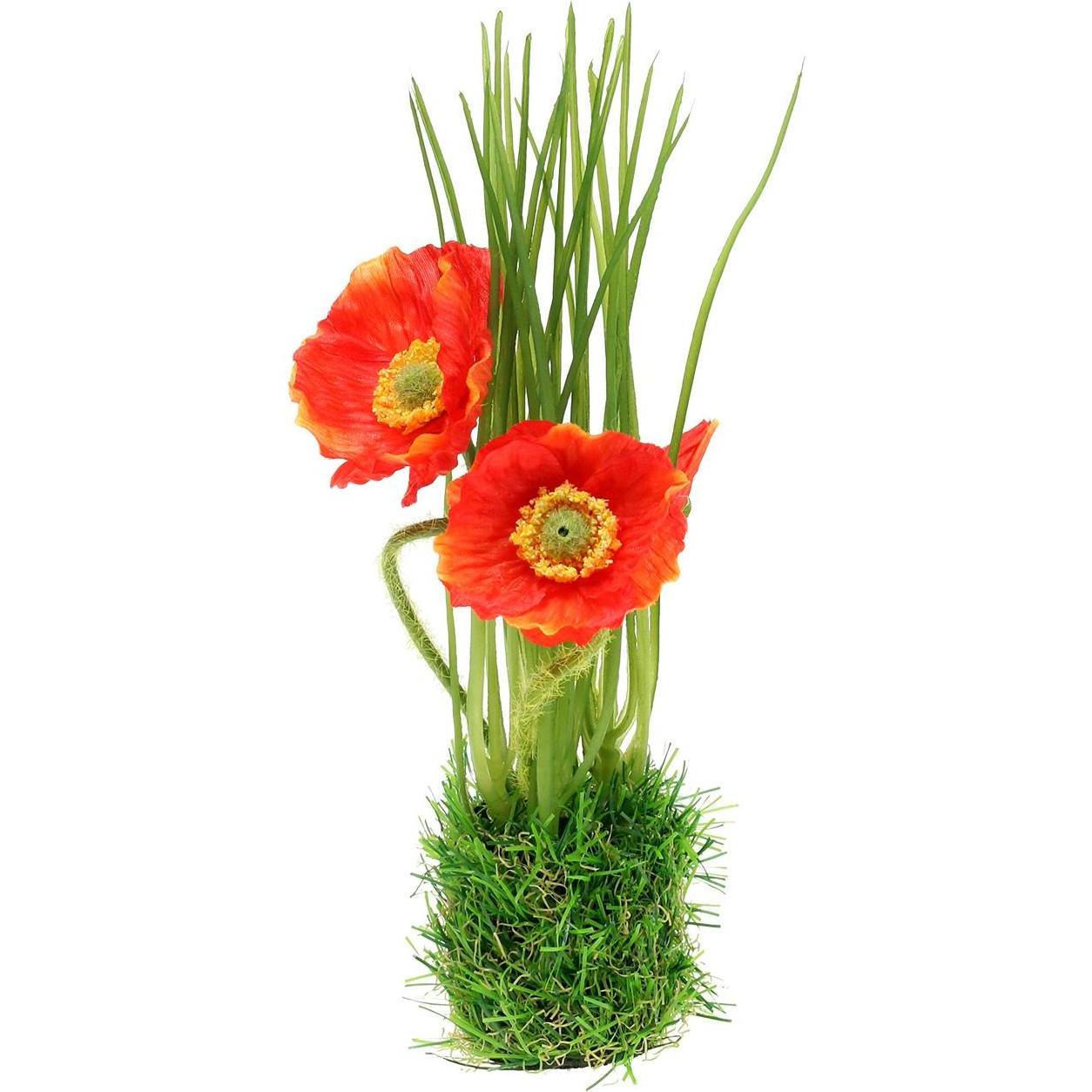 Viana Künstlicher Mohn rot mit Ziergras in dekorativem Grasballen für ...