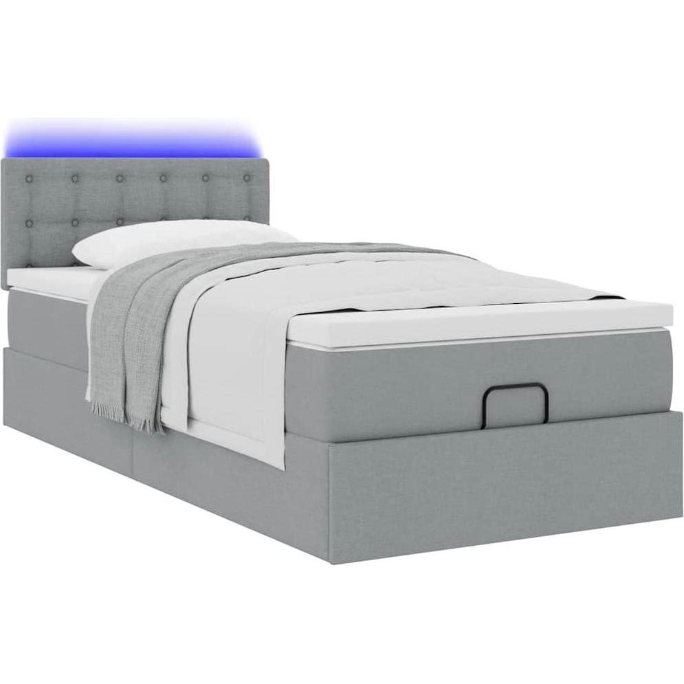 VidaXL, Bett, Ottoman-Bett mit Matratze Hellgrau 100x200 cm Stoff (100 x 200 cm)