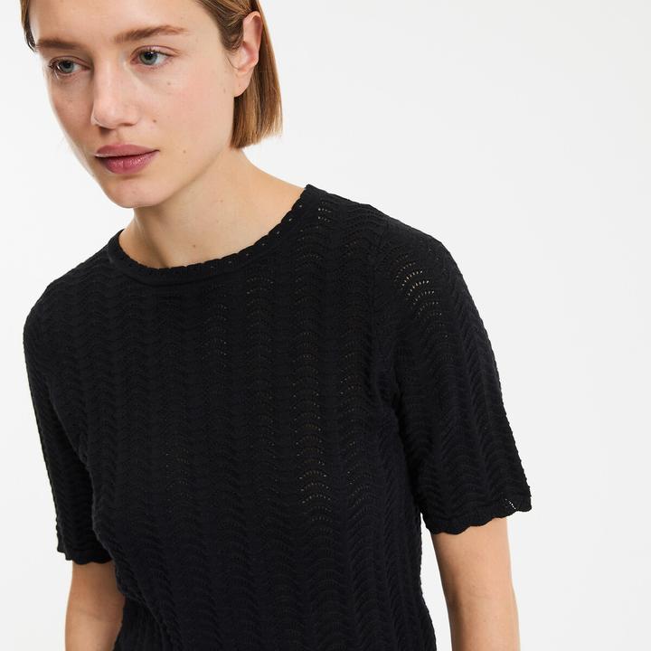 Produktbild BlockX Pullover mit Rundhalsausschnitt und kurzen Ärmeln aus Pointelle-Mesh (L)